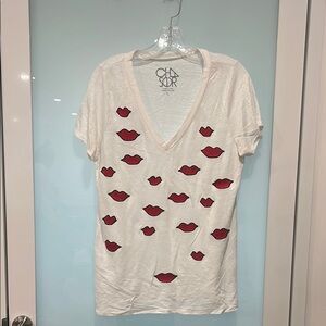 Chaser White and Red Lips Women's Top